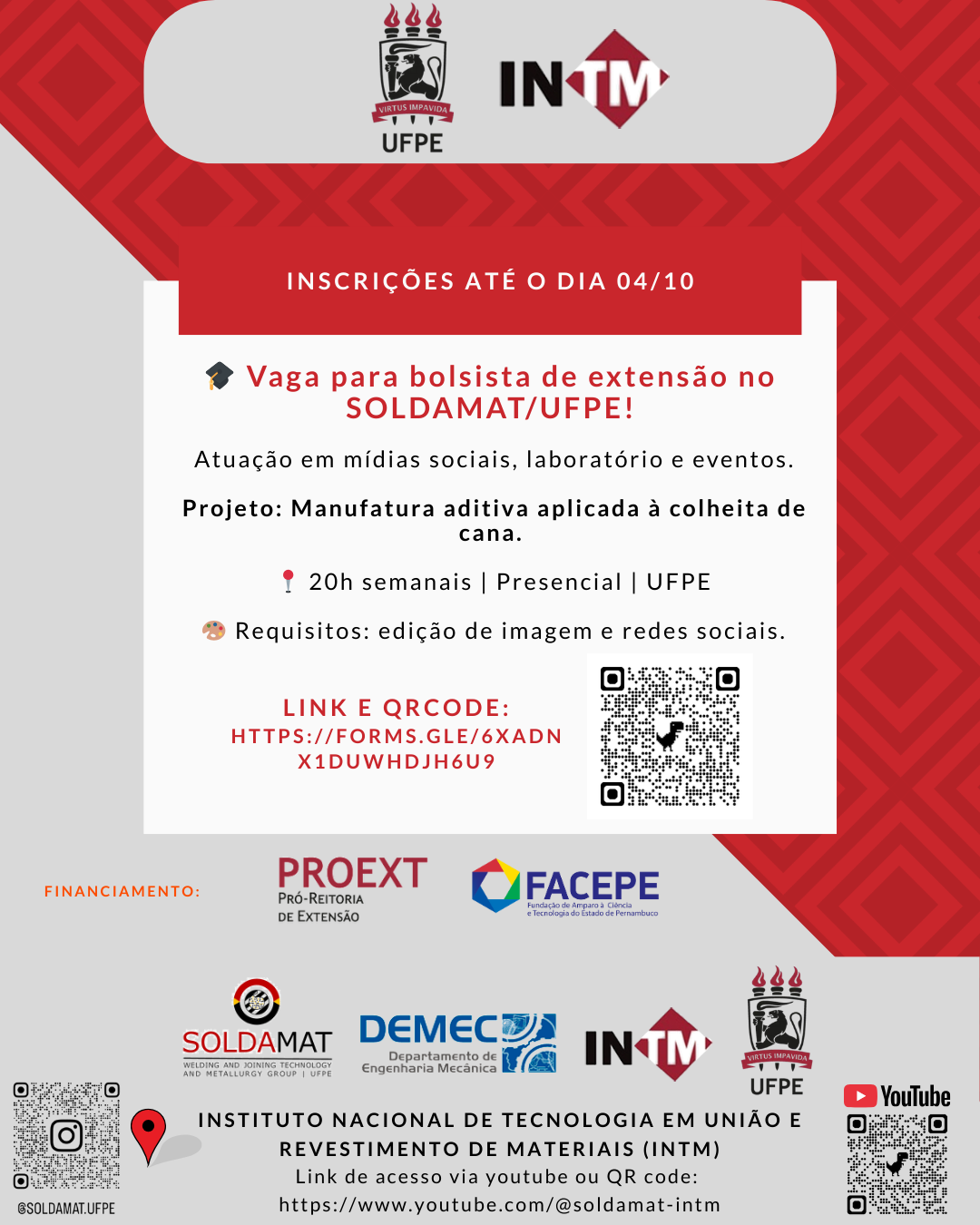 Seleção de Bolsista de Extensão – SOLDAMAT/UFPE